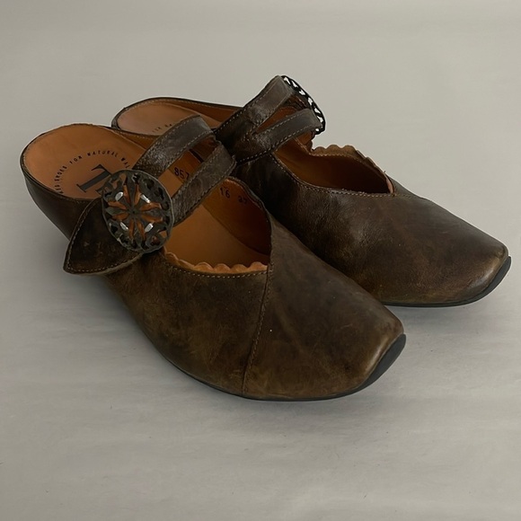 Think! Mary Jane Brown Leather Round Heels Mules Size 37 US 6.5 - Picture 3 of 9